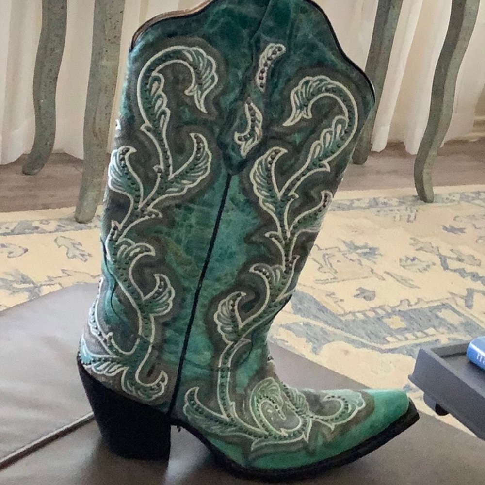 Corral Blue Ankle Boots with Floral Embroidery